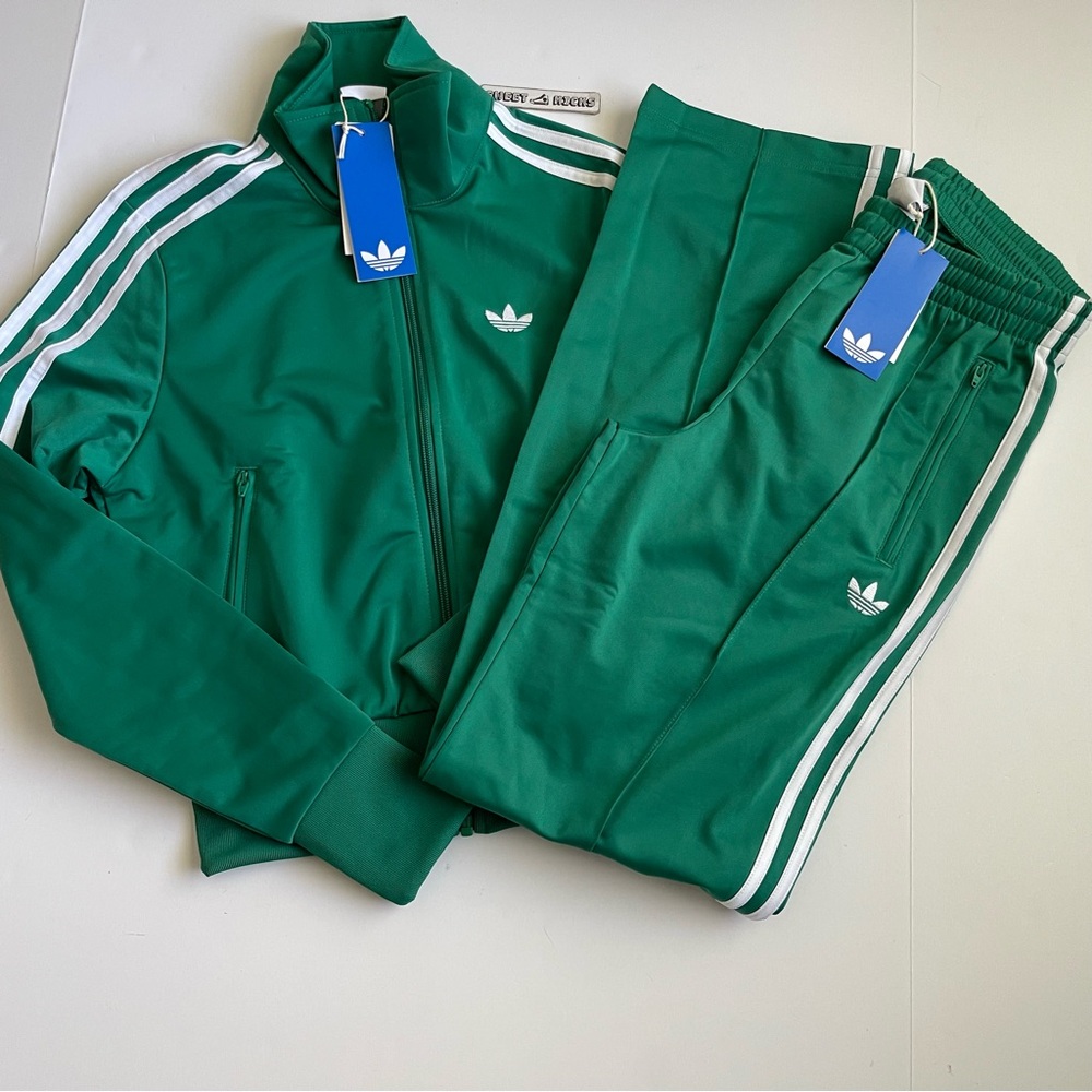 adidas Firebird Originals Classic Green Track Suit Set Top Bottom